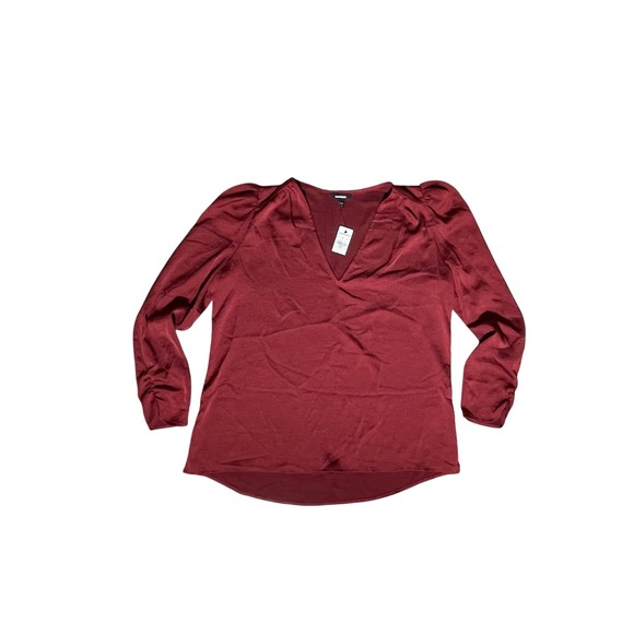 Express Women's Burgundy V-Neck Long Sleeve Blouse Size L NWT - Picture 1 of 9